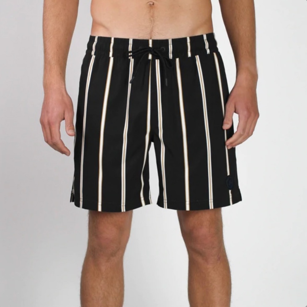 NWT Imperial Motion Tub Seeker Volley Navy Stripe Elastic Waist Shorts